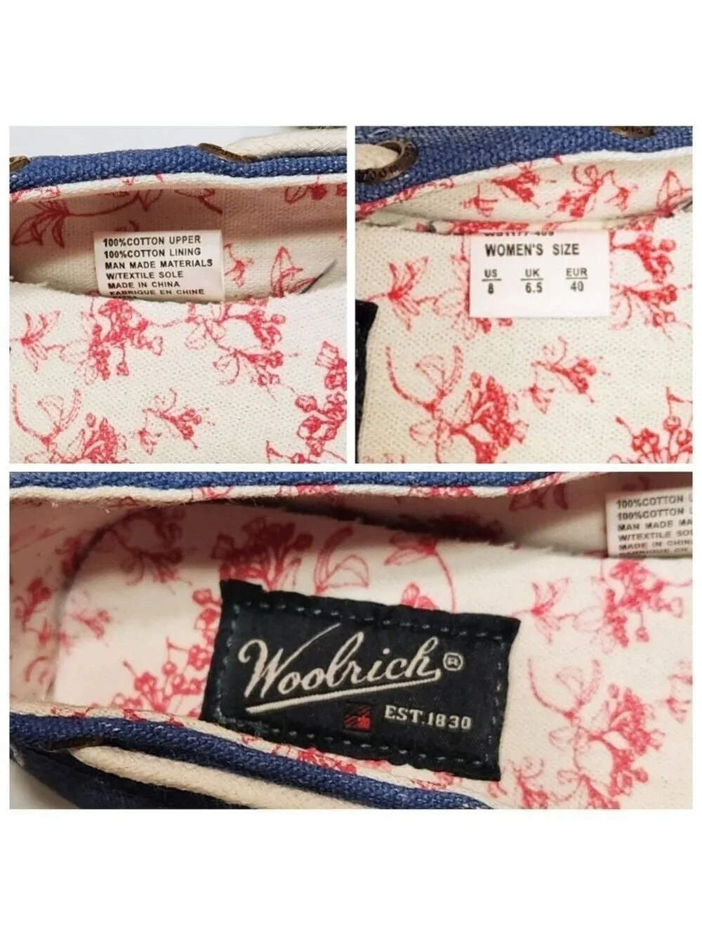 Woolrich Leeward Canvas Espadrille Flat Shoes Blue Size 8
